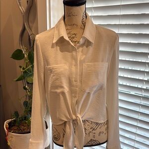 Women's White Button-Up Tie Front Top